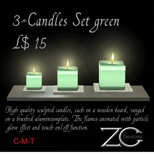 Second Life Marketplace ZC 3Candles Set Green